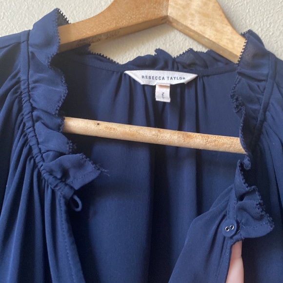 Rebecca Taylor Silk Double Georgette Ruffle Top in Navy size 12 - Picture 8 of 16